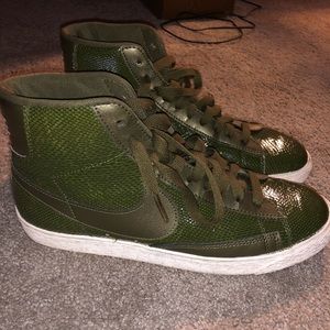 Nike blazer high top green snakeskin sneakers.